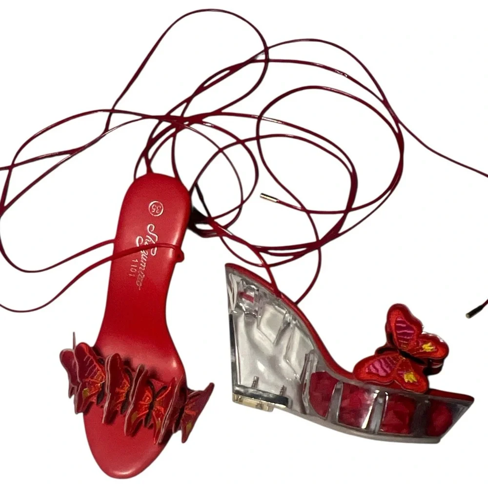 Women’s Red Butterfly Wedge Strappy Sandals